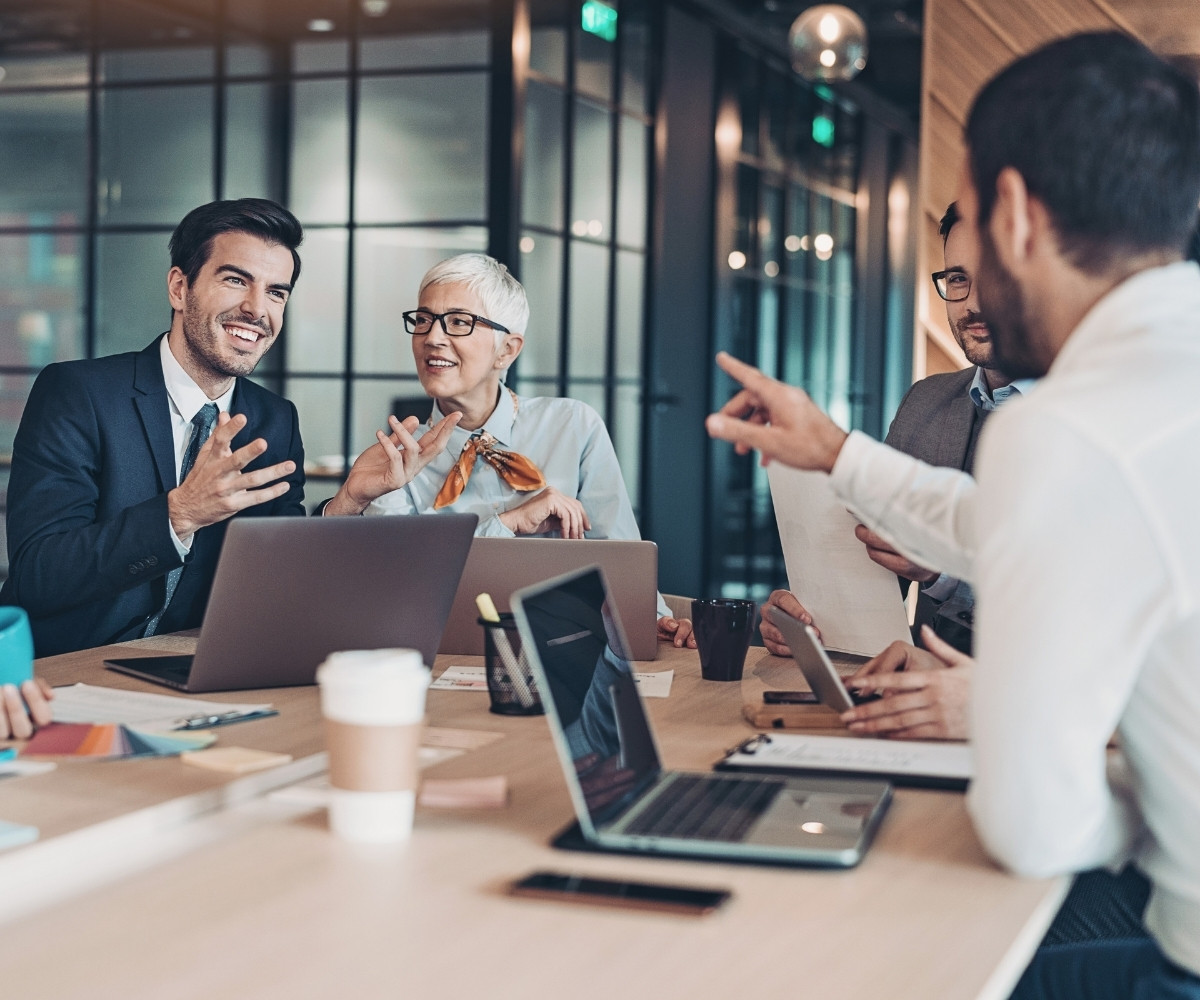 Colleagues discussing a business project